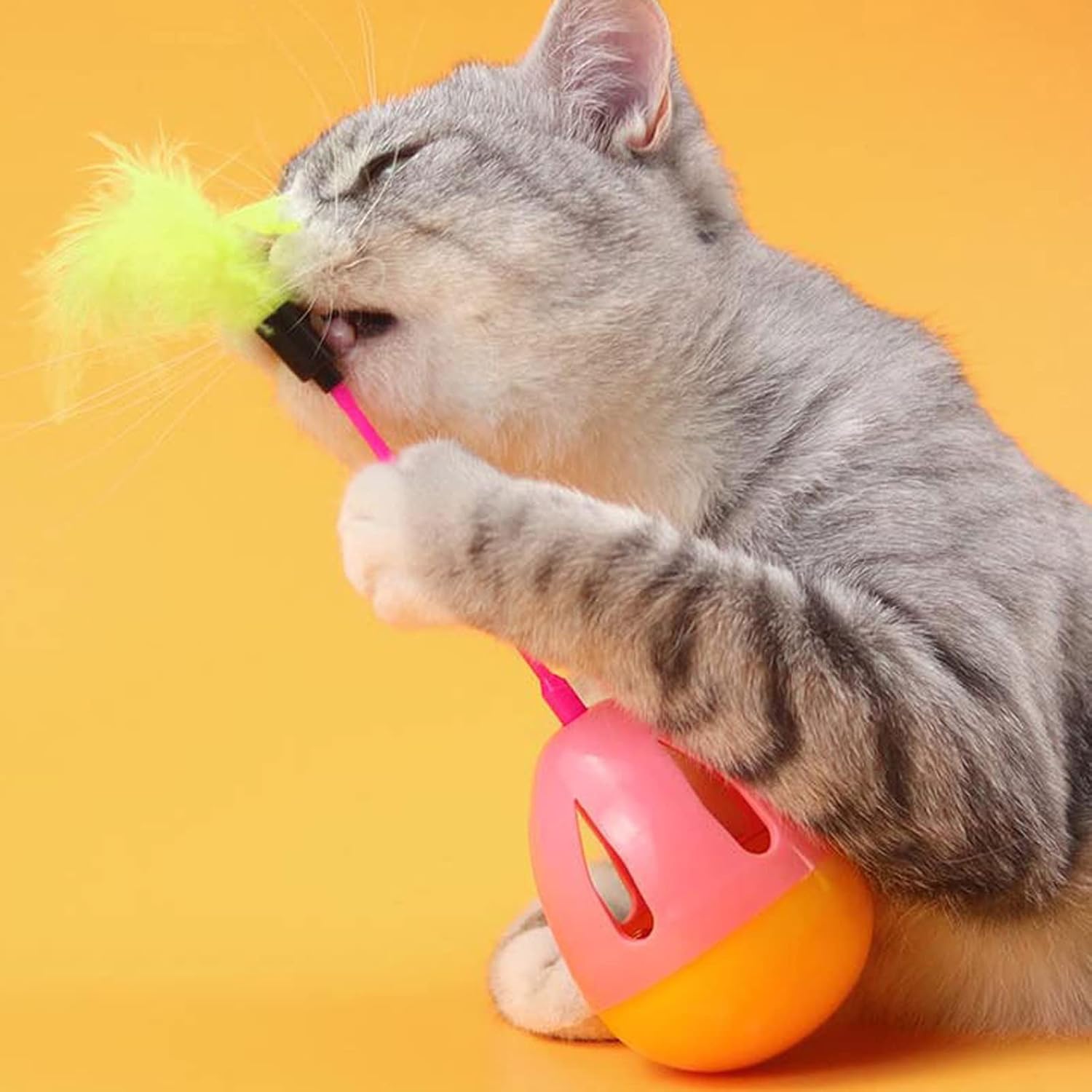 Cats Feather Egg Shape Tumbler Toy - With Feather