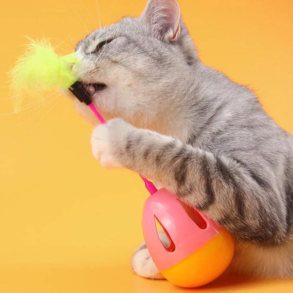 Cats Feather Egg Shape Tumbler Toy - With Feather