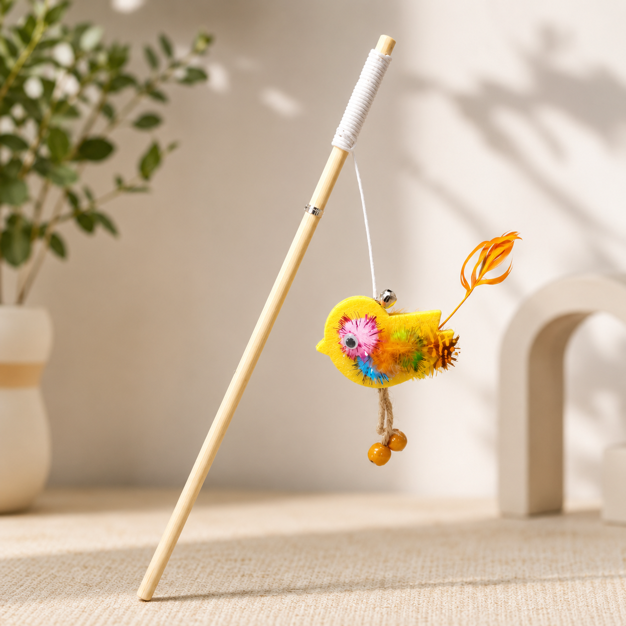 Wooden Cat Teaser Stick with Sparrow Toy