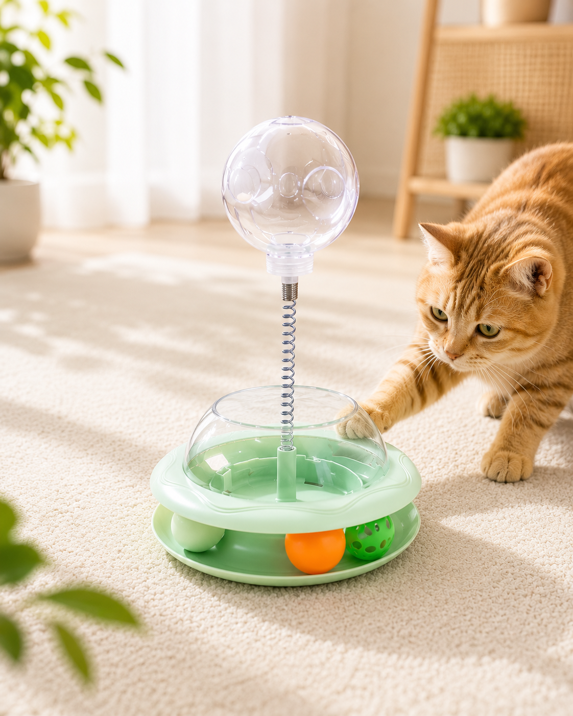 3-in-1 Interactive Spring Track Ball Cat Toy