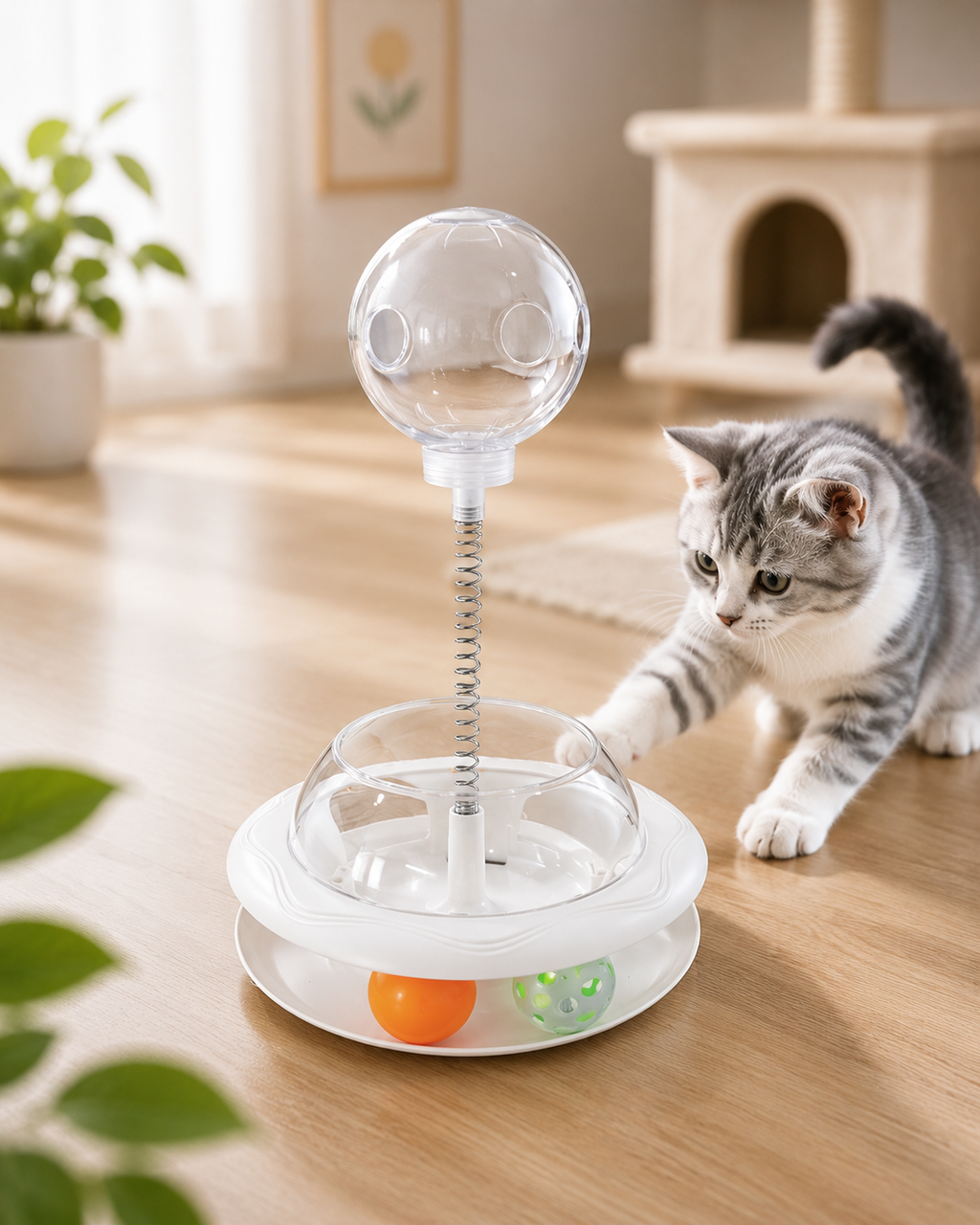 3-in-1 Interactive Spring Track Ball Cat Toy