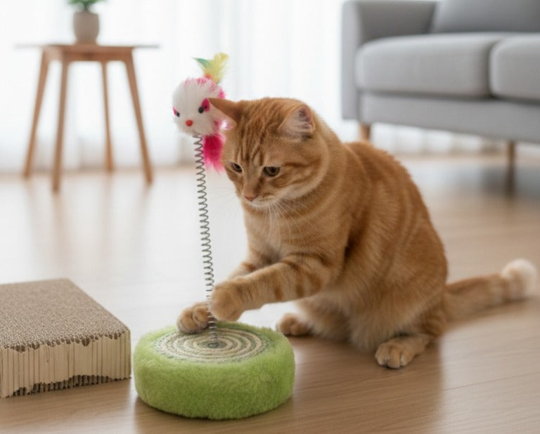 Round Base Cat Scratching Post Spring Mouse