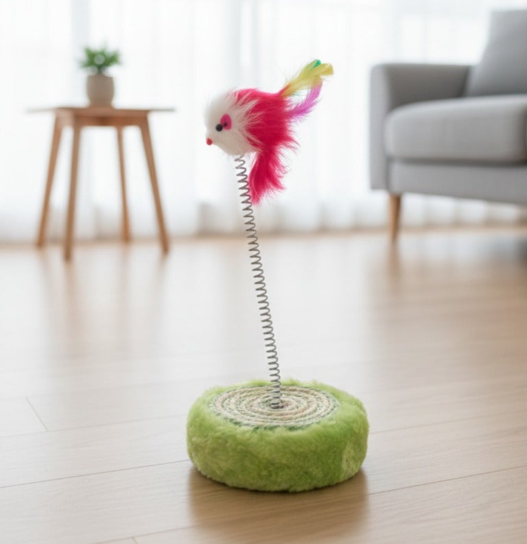 Round Base Cat Scratching Post Spring Mouse
