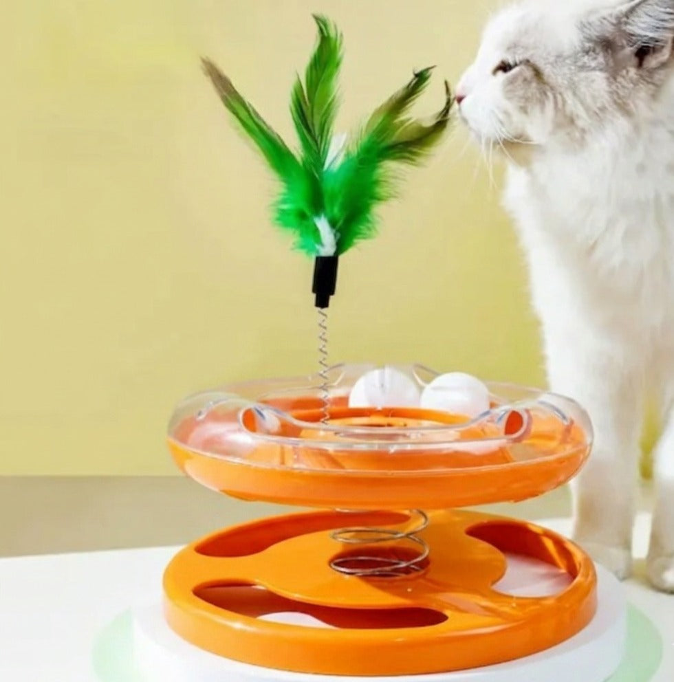 Interactive Tower Cat Toy Turntable Balls With Feather